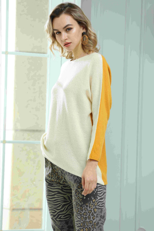 LONG SLEEVE TWO COLOUR KNITTED SWEATER