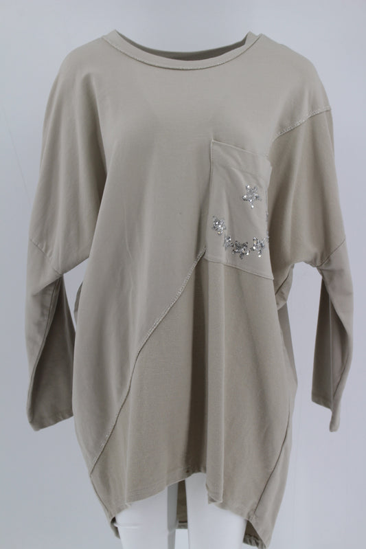 LONG SLEEVE COTTON TOP WITH POCKET