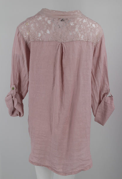 LACE ON BACK LINEN CASUAL SHIRT