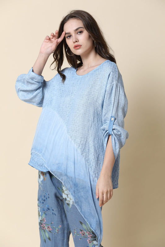 ELBOW SLEEVE LINEN & SILK BLOUSE