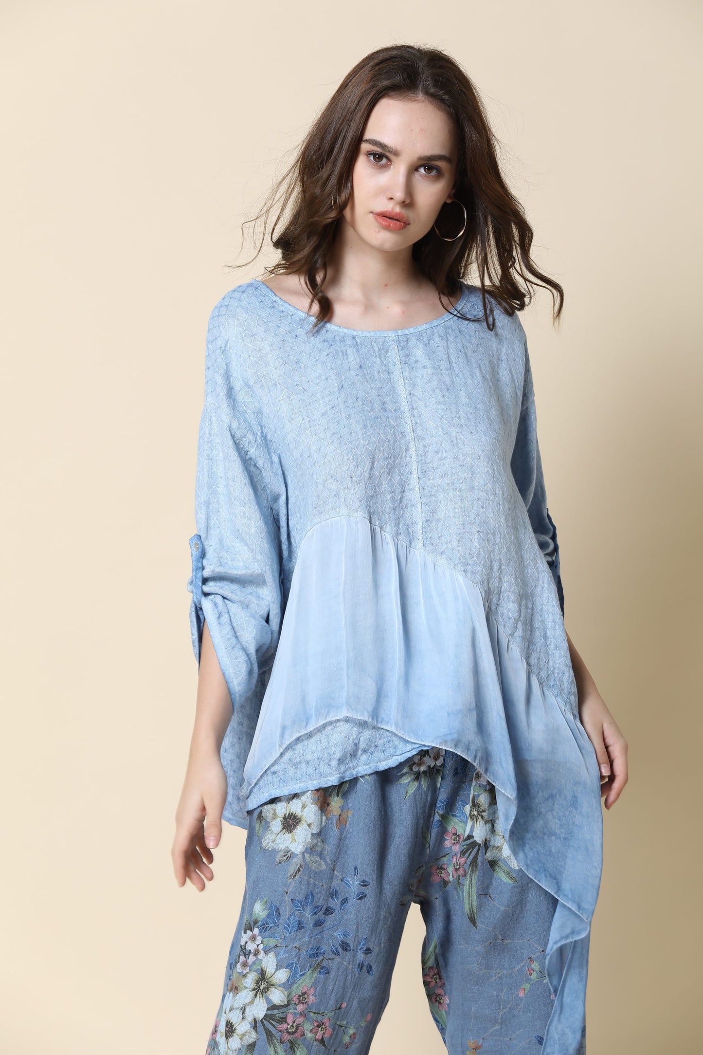 ELBOW SLEEVE LINEN & SILK BLOUSE