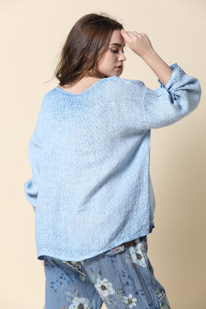 ELBOW SLEEVE LINEN & SILK BLOUSE
