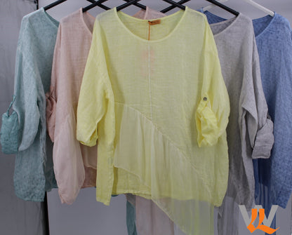 ELBOW SLEEVE LINEN & SILK BLOUSE